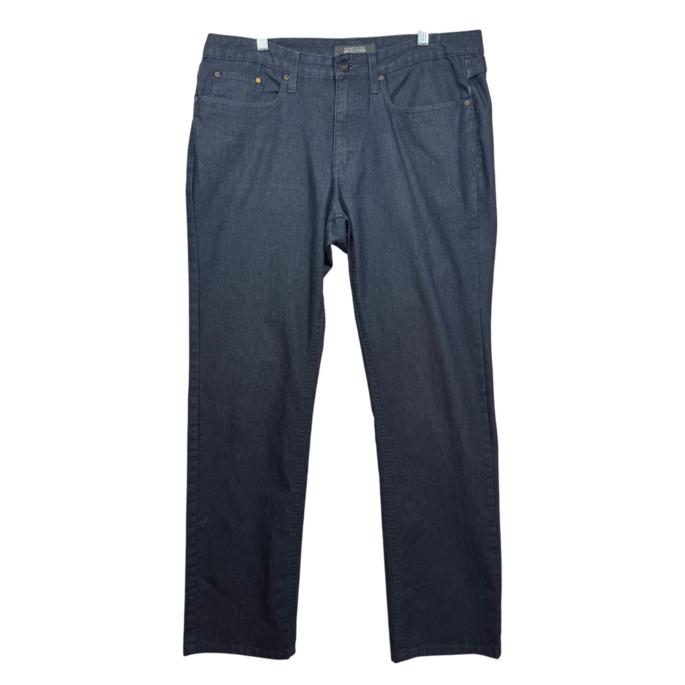 Kenneth Cole Reaction Mens Blue Gray Straight Leg Casual Pants Sz 33x32